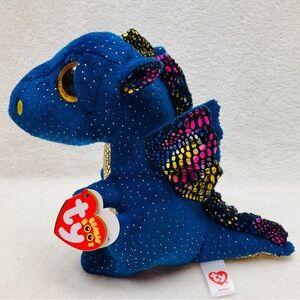 NWT 2021 Ty Beanie Boos 7” SAFFIRE Sparkly Blue Gold Pink Dragon Stuffed Animal